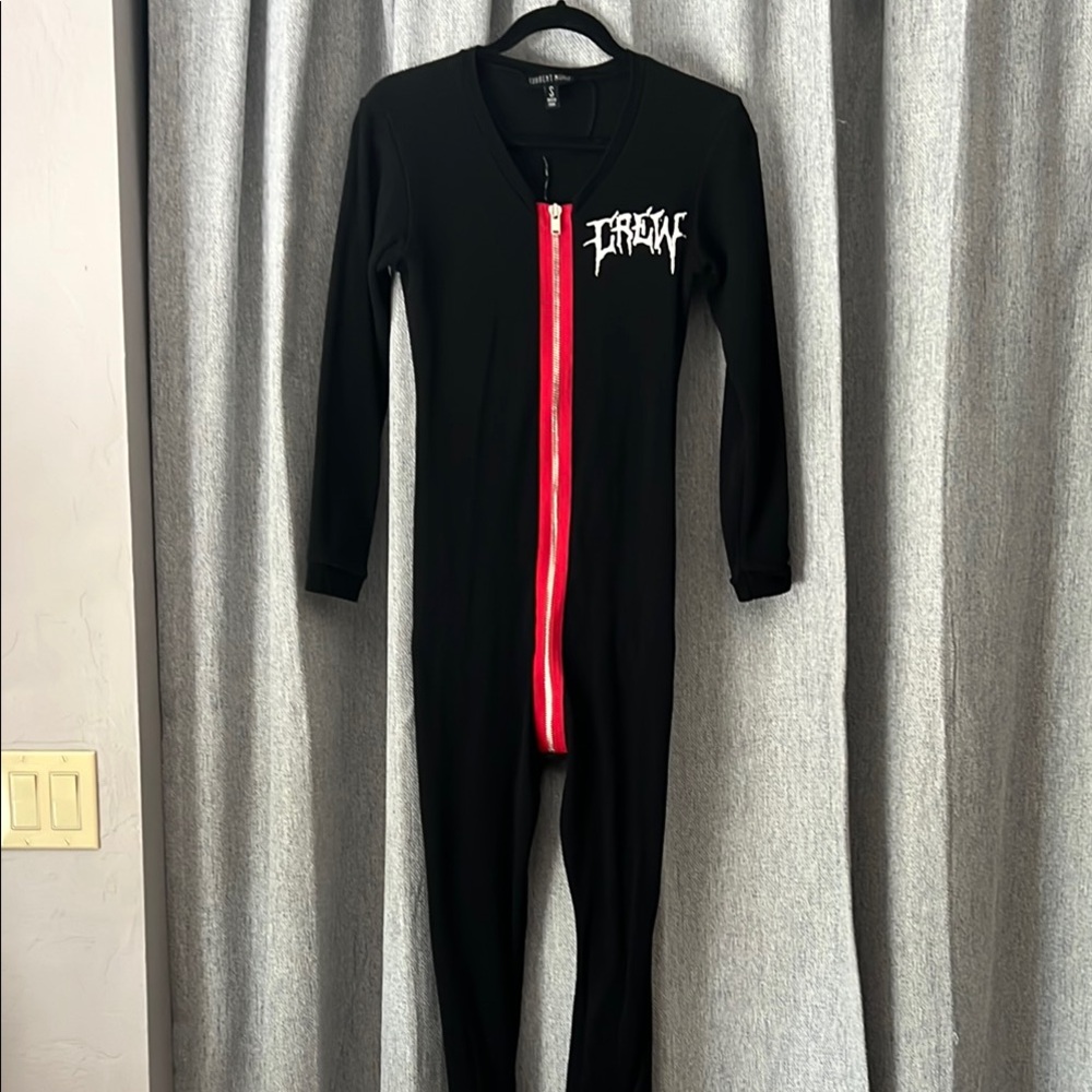 Current Mood Black Jumpsuit with Red Front Zipper